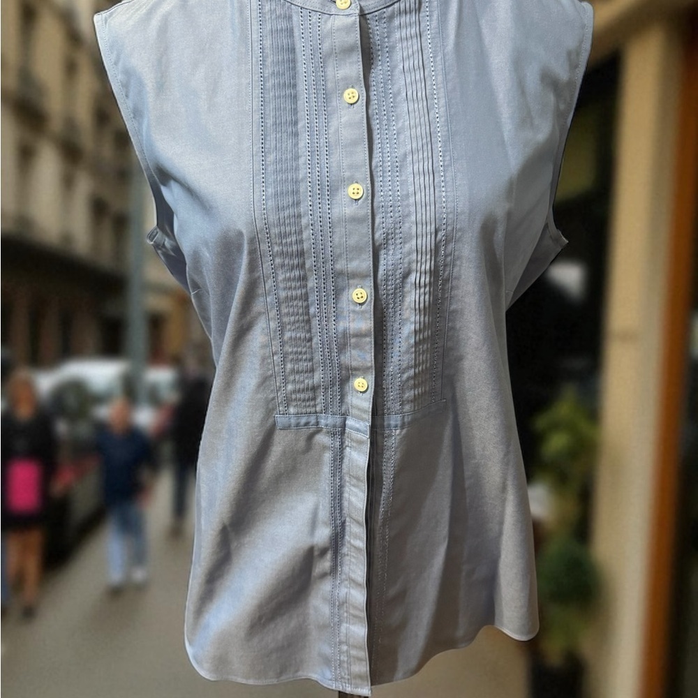 L.L. Bean Women's Blue Sleeveless Button-Down Blouse